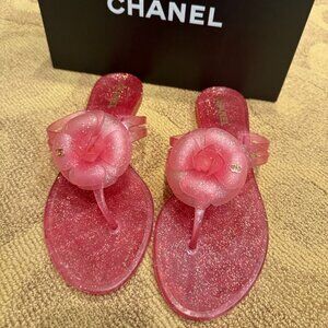 Chanel Pink Sparkle Jelly Flower Sandals